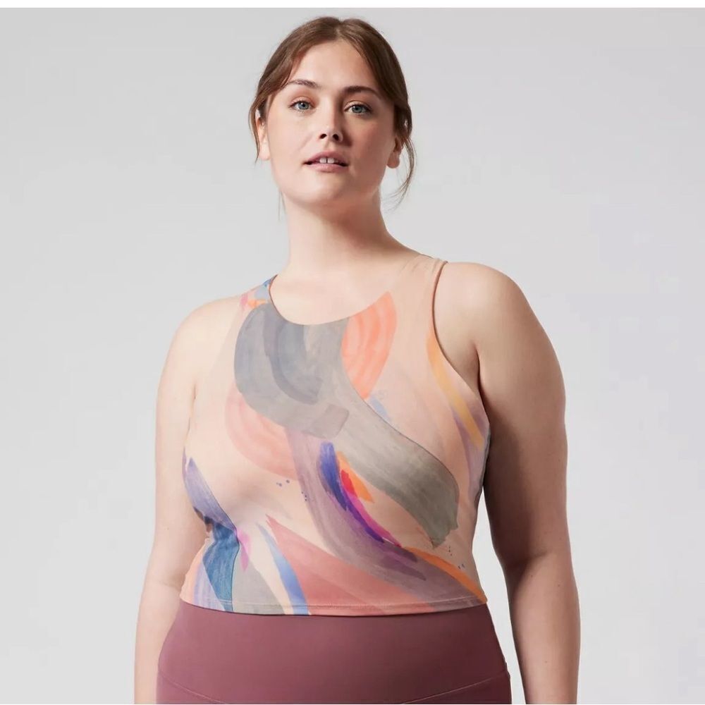Athleta Multi-Color Abstract Print Crop Sports Bra - Peach, Gray, Purple